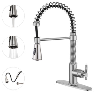 Single Handle Kitchen Faucet Pull-Down Sprayer, 360 Swivel, Three Functions, Brushed Nickel