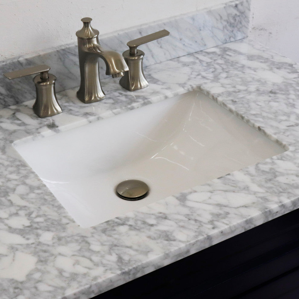 37" Single Sink Vanity, Blue Finish With White Carrara Marble