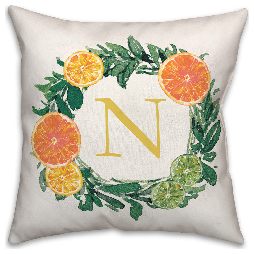 N Monogram Citrus 18x18 Indoor / Outdoor Pillow