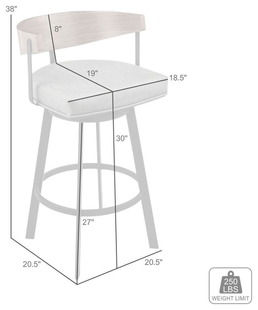 Lacey Swivel Stool, Black/Walnut Finish & Gray Faux Leather, Bar, 30"