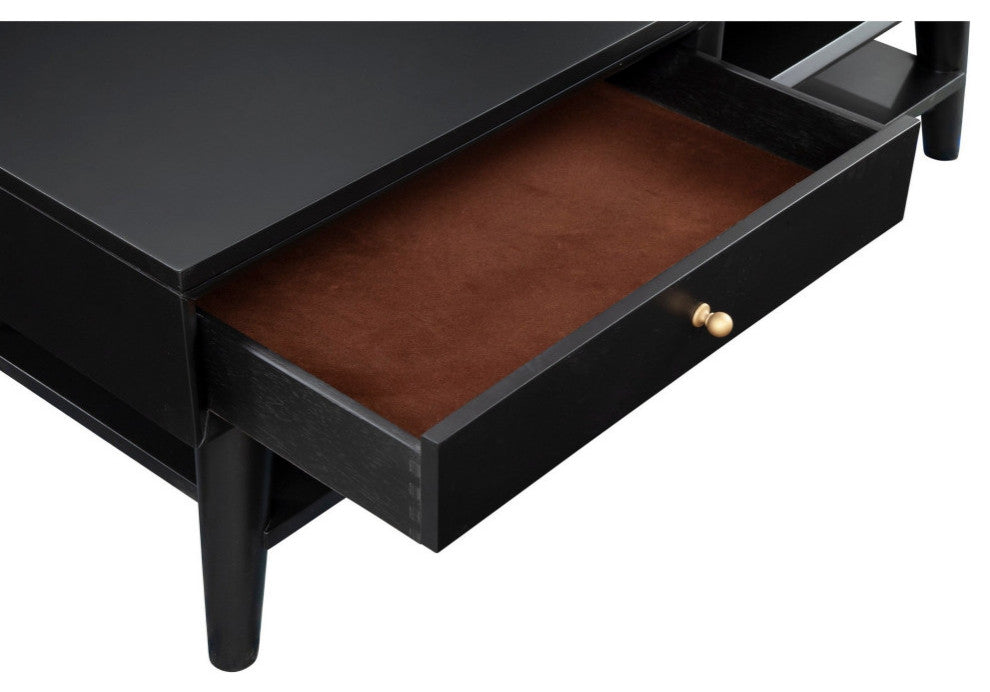 Benzara BM261879 Coffee Table With 1 Drawer and Open Shelf, Black