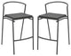 Set of 2 Counter Stool, Sleek Metal Frame & Square Vegan Leather Seat, Black