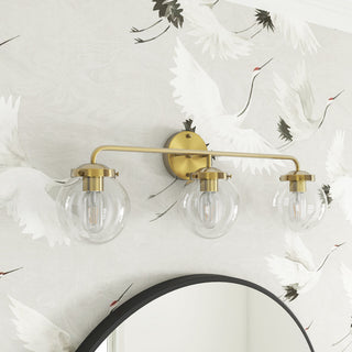3-Lights Clear Globe Transparent Glass Shade Dimmable Wall Sconce Vanity Light
