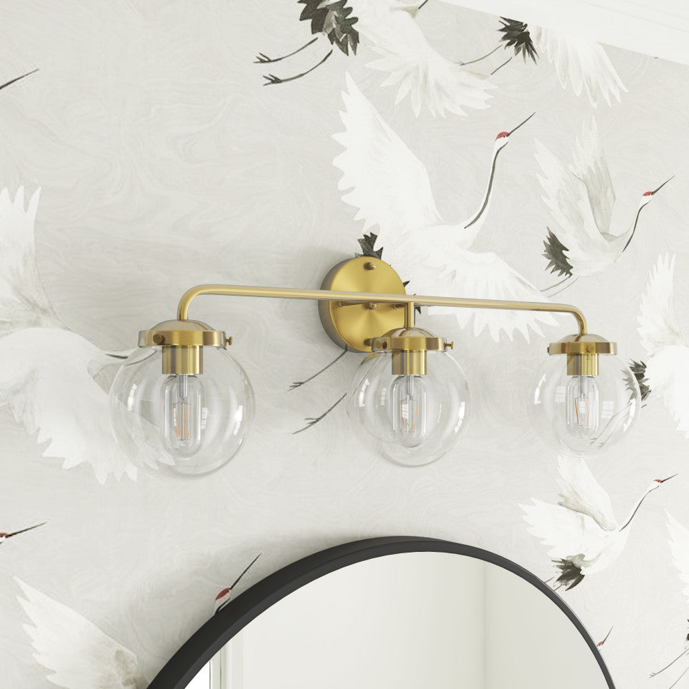 3-Lights Clear Globe Transparent Glass Shade Dimmable Wall Sconce Vanity Light