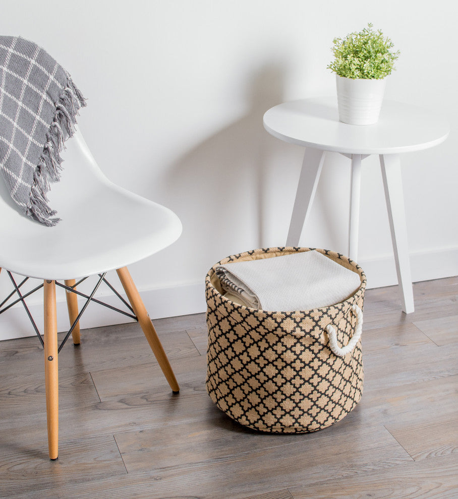 DII Burlap Bin Lattice Black Round Small 9x12x12"