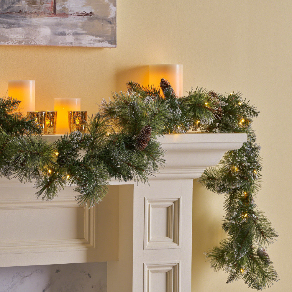 9' Mixed Spruce LED Artificial Christmas Garland, Green