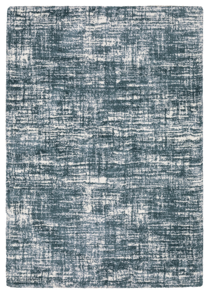 Greer Modern Distressed Etchings Dark Teal/ Ivory Area Rug, 2'3" x 7'6"