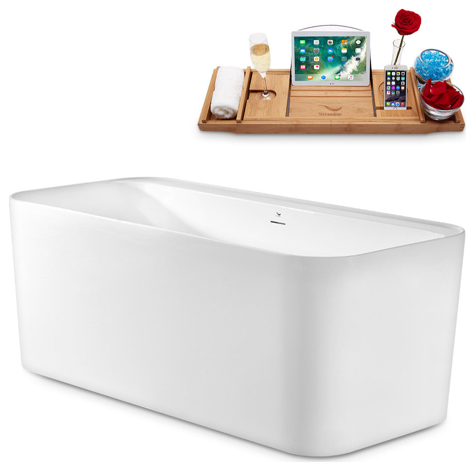 59" Streamline Freestanding Tub and Tray With Internal Drain
