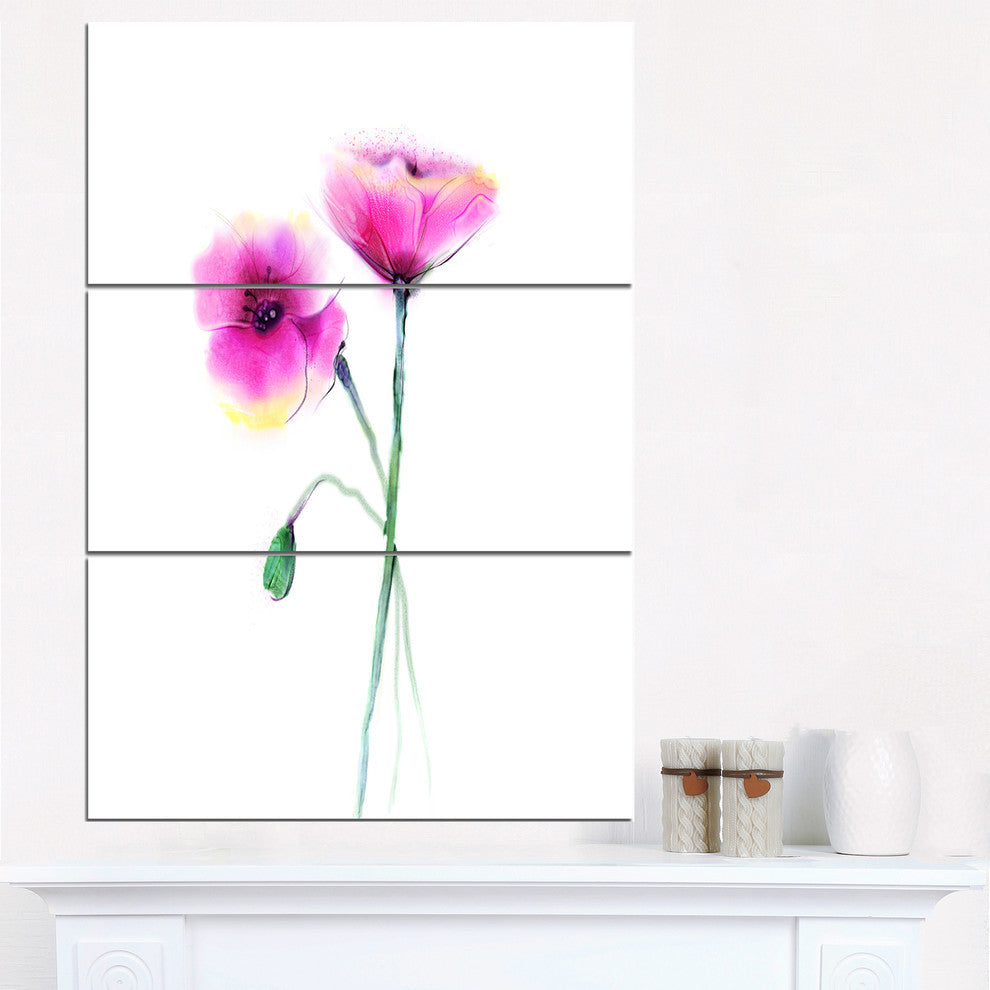 "Pair of Large Purple Poppy Flowers" Metal Wall Art, 3 Panels, 28"x36"