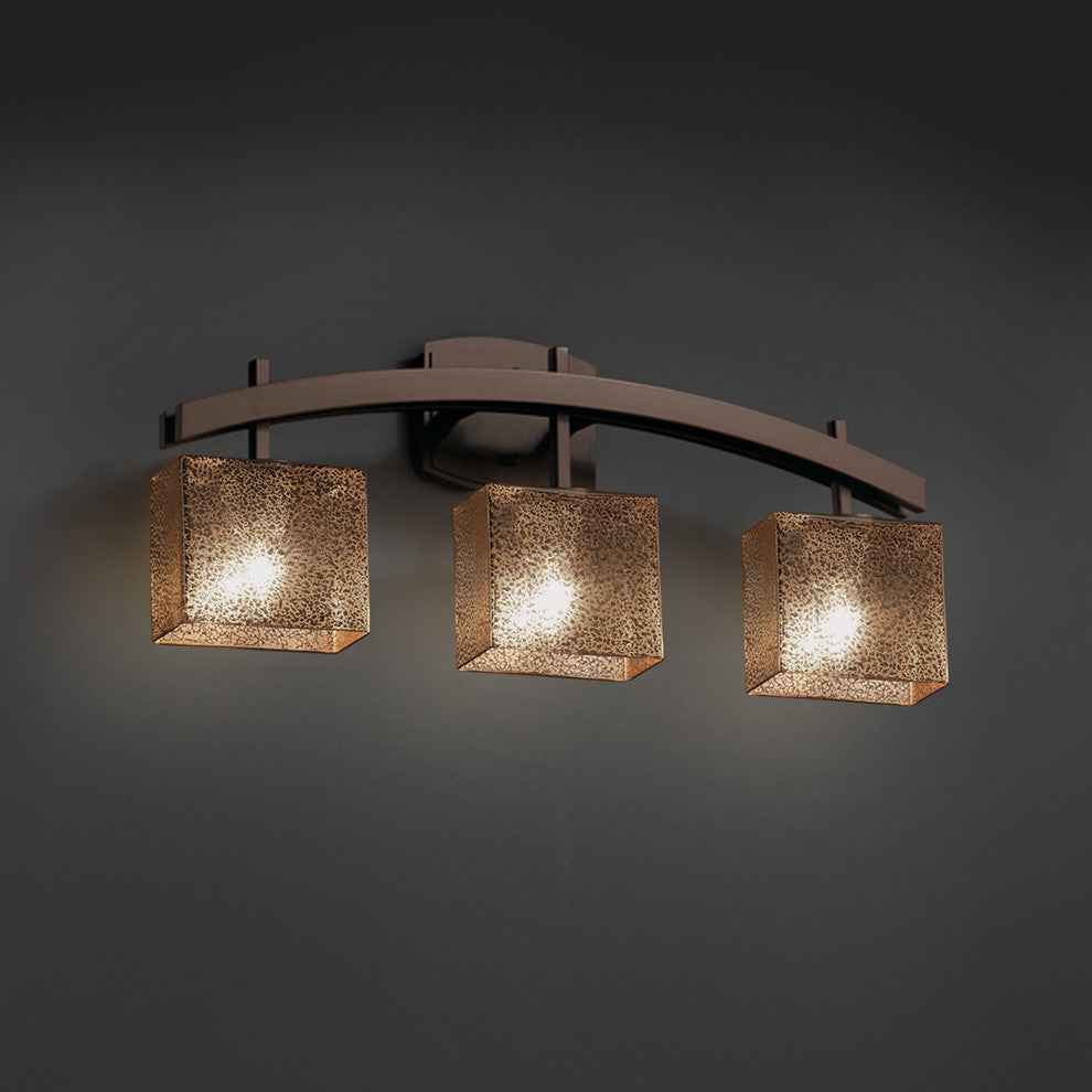 Fusion Archway 3-Light Bath Bar, Rectangle, Dark Bronze, Mercury Glass Shade