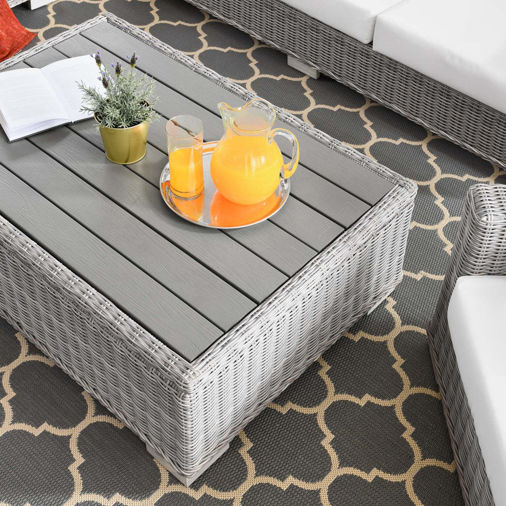 Lounge Sectional Sofa Chair Set, Rattan, Wicker, Gray White, Outdoor