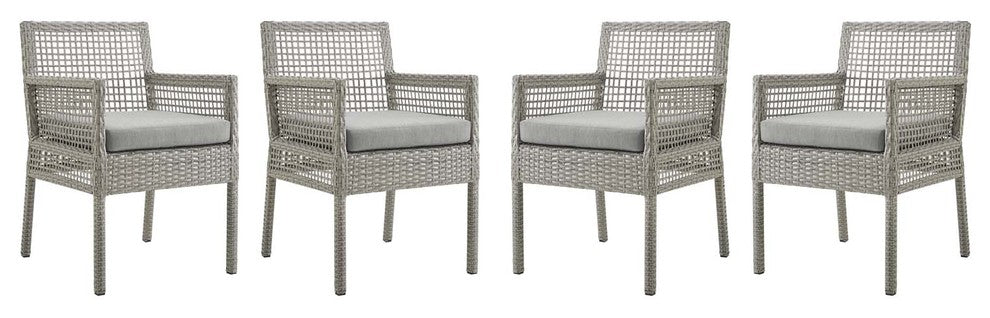 Modern Outdoor Side Dining Chair Armchair, Set of 4, Rattan, Gray