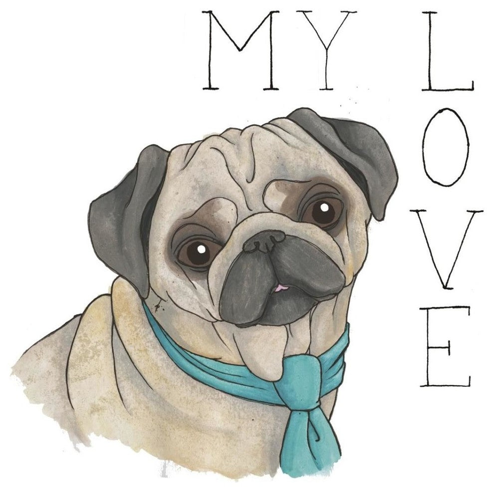 "Puppy Love Pug Color" Digital Paper Print by Elyse DeNeige, 38"x38"