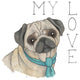 "Puppy Love Pug Color" Digital Paper Print by Elyse DeNeige, 38"x38"
