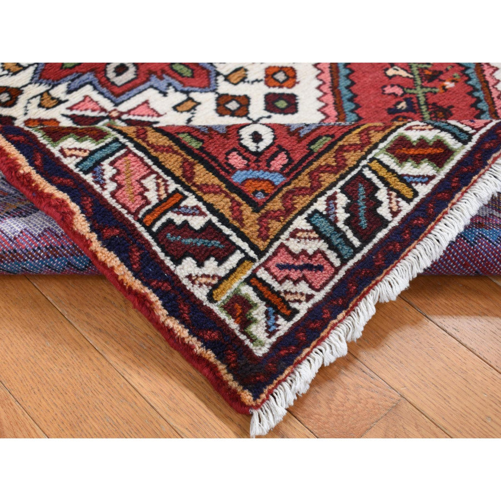 Salsa Red New Persian Hamadan Design Pure Wool Hand Knotted Rug 3'5" x 5'1"