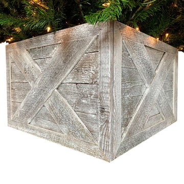 HomeRoots 23" Square Natural White Wash Christmas Tree Collar