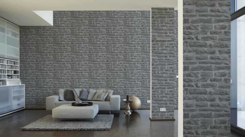 Faux Textured Wallpaper Stone Wall, 319442, Blue Gray, One Roll