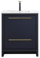 KubeBath Dolce 30" Bathroom Vanity, White Quartz Countertop, Blue