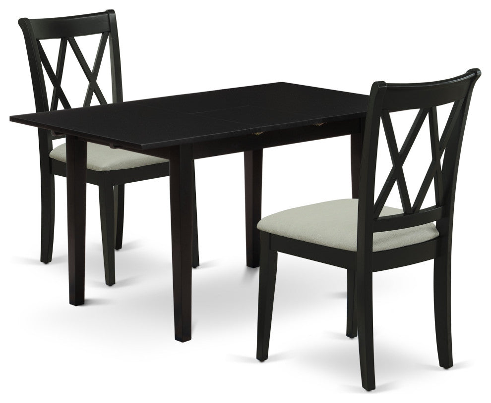 3-Pc Dining Table Set 2 Dining Chairs, Butterfly Leaf Dinette Table, Black