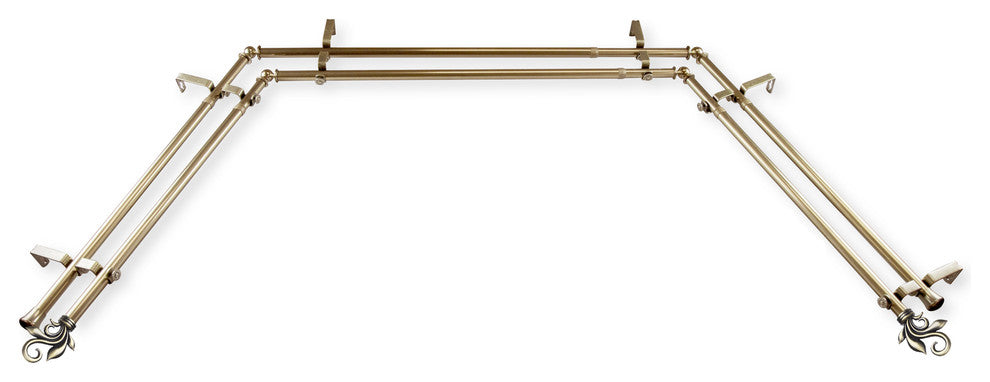 Giles 13/16" Bay Window Double Curtain Rod, Antique Brass