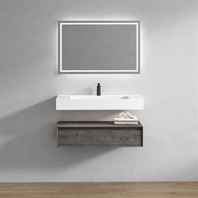Alysa 42'' Floating Vanity, Acrylic Sink, Smoke Oak