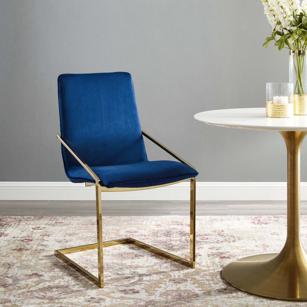Velvet Dining Chair, Karina Pierre Side Chair, Glam Gold Guest Chair, Blue