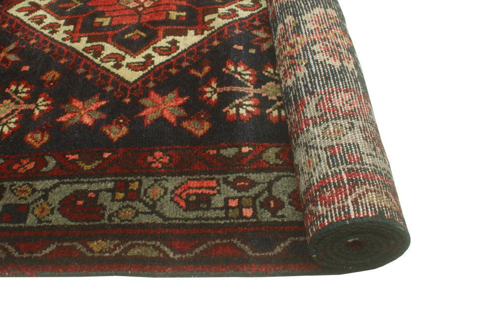 Fine Vintage Distressed Talha Charcoal/Red Runner, 3'8 x 9'4
