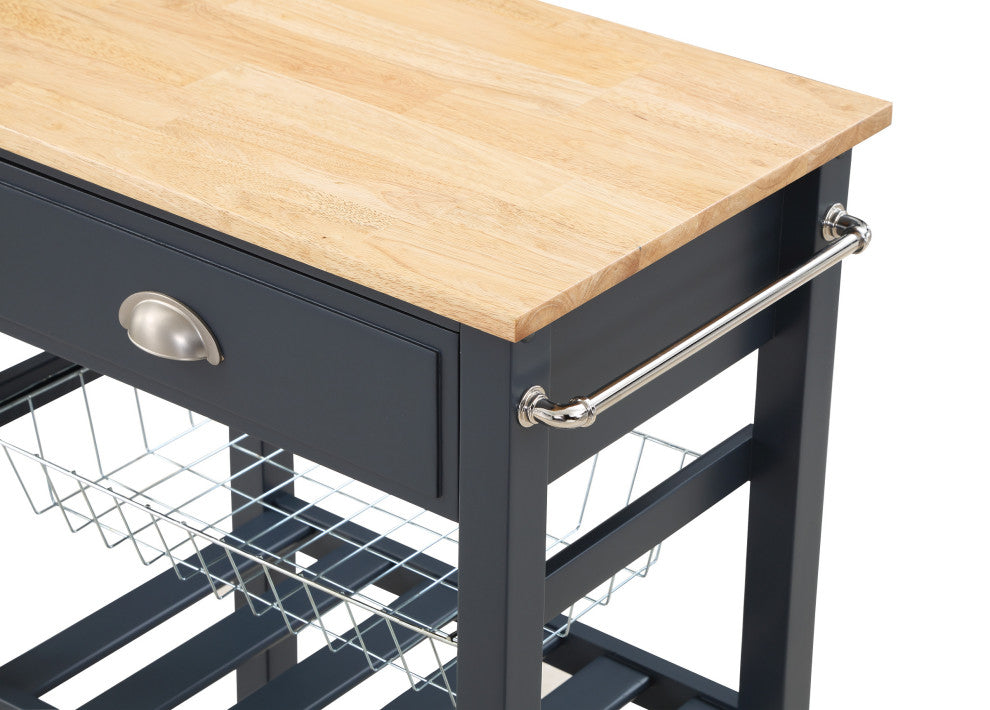 Hampton Kitchen Cart With Wood Top and Blue Stone Base