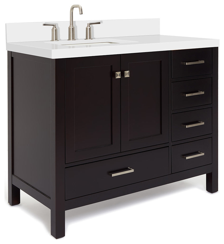 ARIEL Cambridge 43" Left Offset Rectangle Sink Bathroom Vanity Quartz Top