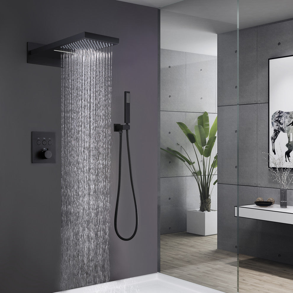 Luxury Thermostatic Shower System with Rough-in Valve & Waterfall Showerhead, Ma