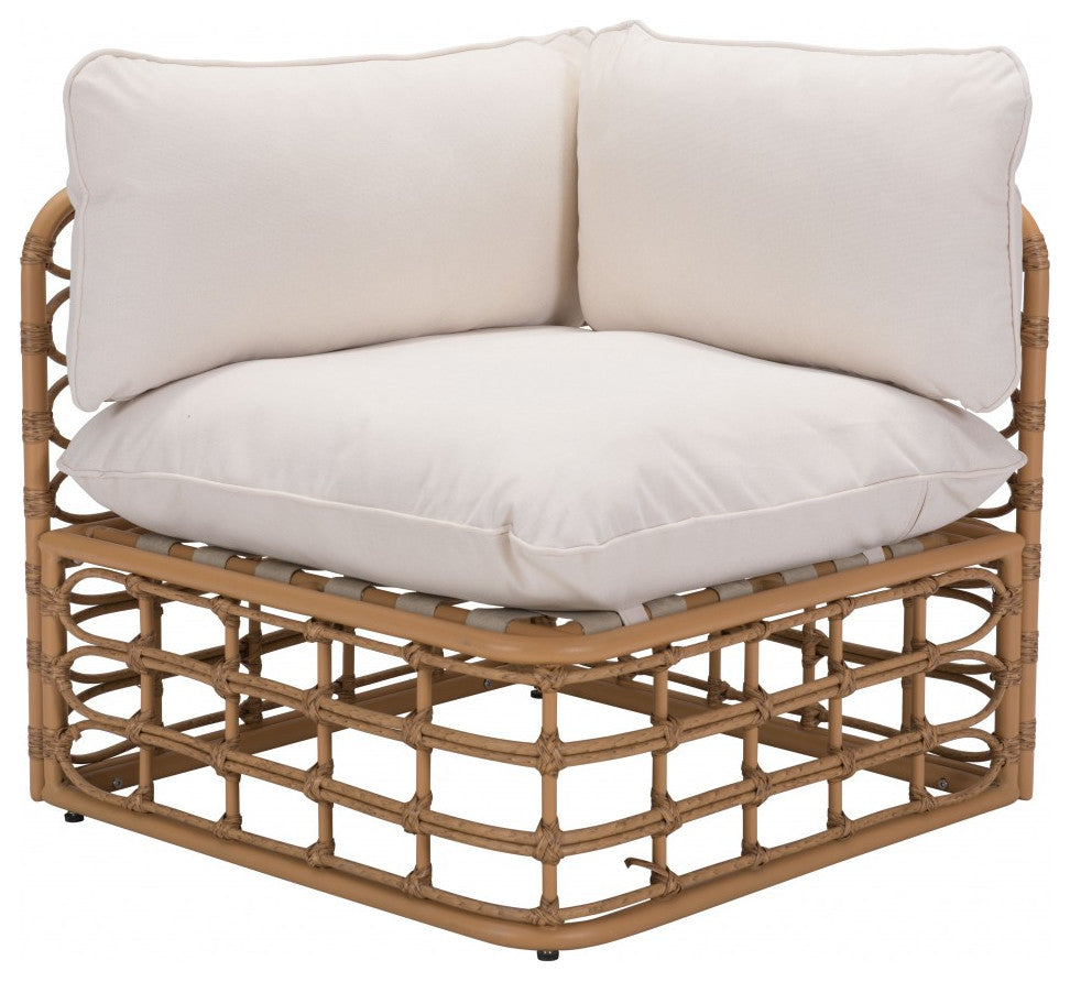 Beige and White Cane Corner Chair