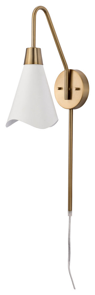 Tango 1-Light Wall Sconce, Matte White With Burnished Brass