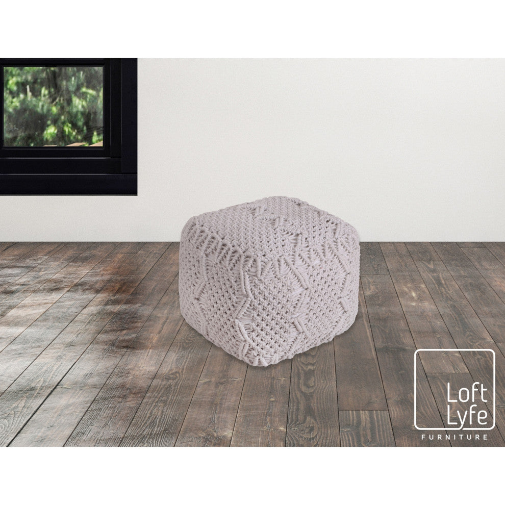 Loft Lyfe Taylynn Ottoman, Hand Knitted, Cotton Yarn, White