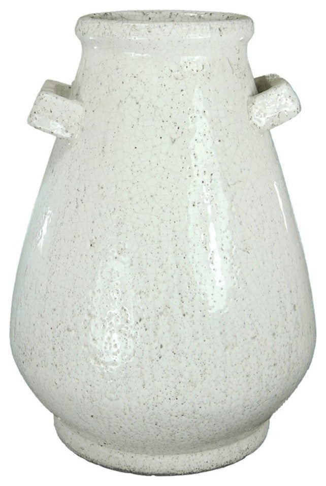 Terracotta Vase With Handles, White