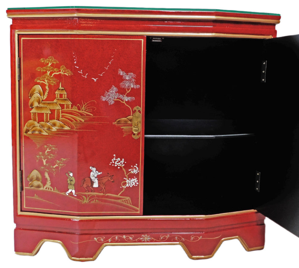 32" Tortoise Shell Red Oriental Cabinet