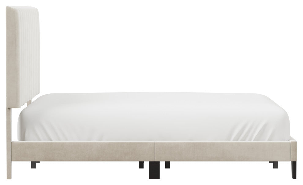Hillsdale Crestone Adjustable Height Channel Upholstered Full Platform Bed, Cream, King Bed