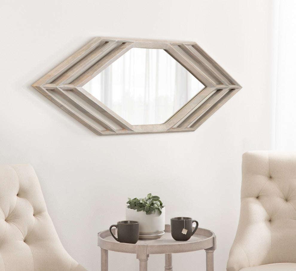Vayga Framed Wall Mirror, White, 14"x42"