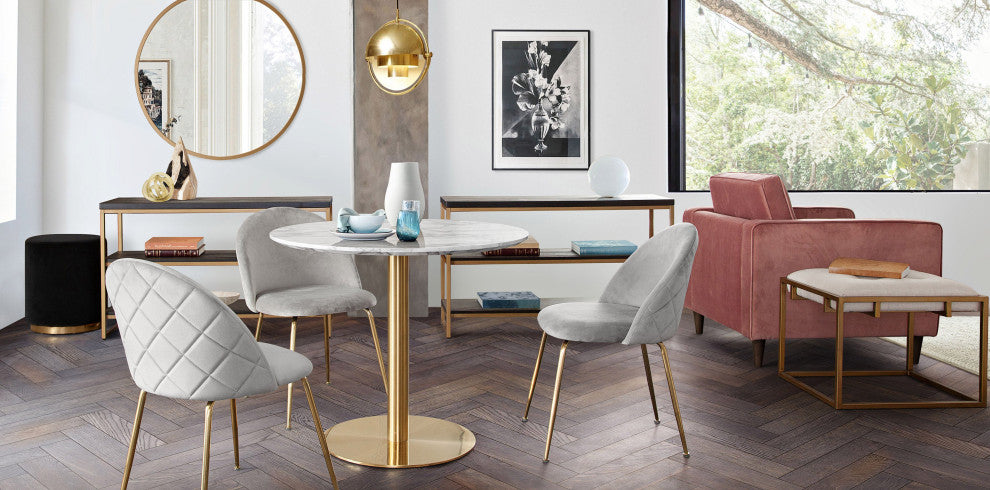 Lilly 2 Dining Chairs With Gold Metal Legs, Gray Velvet