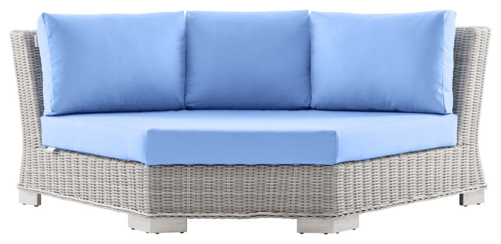 Sofa Corner Chair, Rattan, Wicker, Gray Blue, Modern, Outdoor Patio Cafe