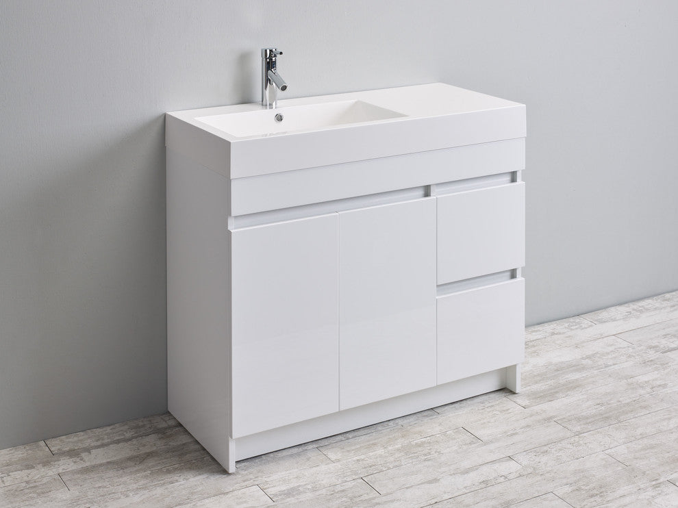 Eviva Beach 39" White Modern Bathroom Vanity Set Integrated White Acrylic Sink