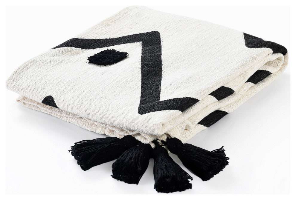 Modern Boho Tufted Polka Dot Peaks Cotton Throw Blanket, 50" x 60"