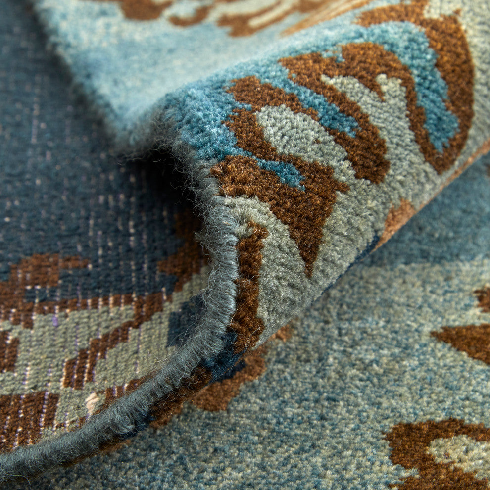 Weave & Wander Amzad Hand Knotted Gradient Wool Rug, Blue/Brown, 5'6"x8'6"