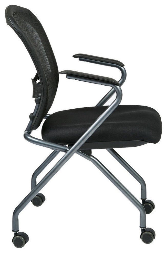 Deluxe Folding Chair With ProGrid Back, Arms and Titanium., Set of 2