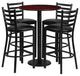30" Round Mahogany Laminate Table Set With 4 Ladder Back Barstools, Black