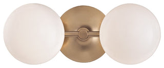 Fleming 2-Light Bath Bracket - Aged Brass Finish with Opal Glossy Glass