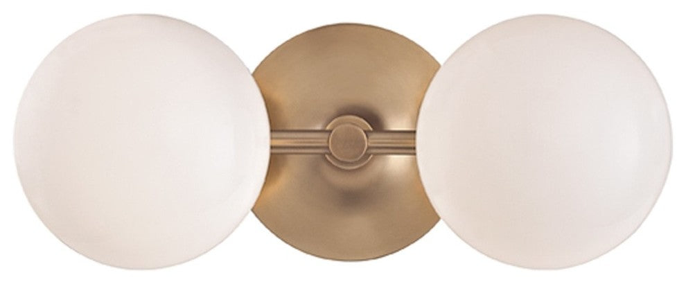 Fleming 2-Light Bath Bracket - Aged Brass Finish with Opal Glossy Glass