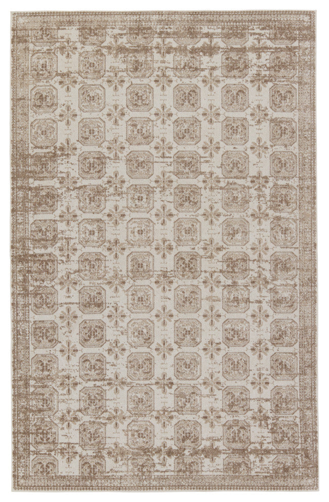 Machine Washable Vibe by Jaipur Living Milea Trellis Tan/ Cream Area Rug, 9'x12'