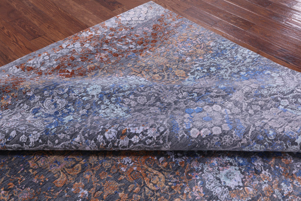 7' 11" X 10' 3" Modern Handmade Wool and Silk Rug Q8711