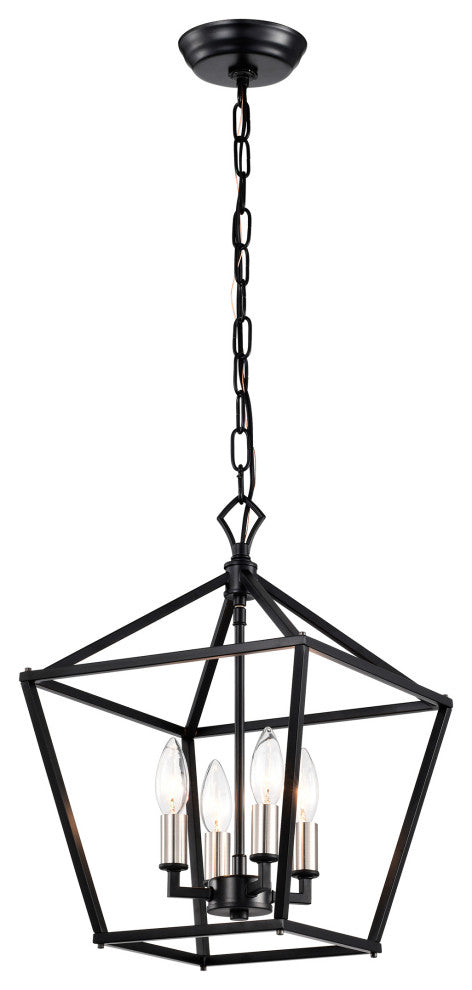 4-Light Matte Black Lantern Pendant Chandelier 12in. With Nickle or Black Sleeve