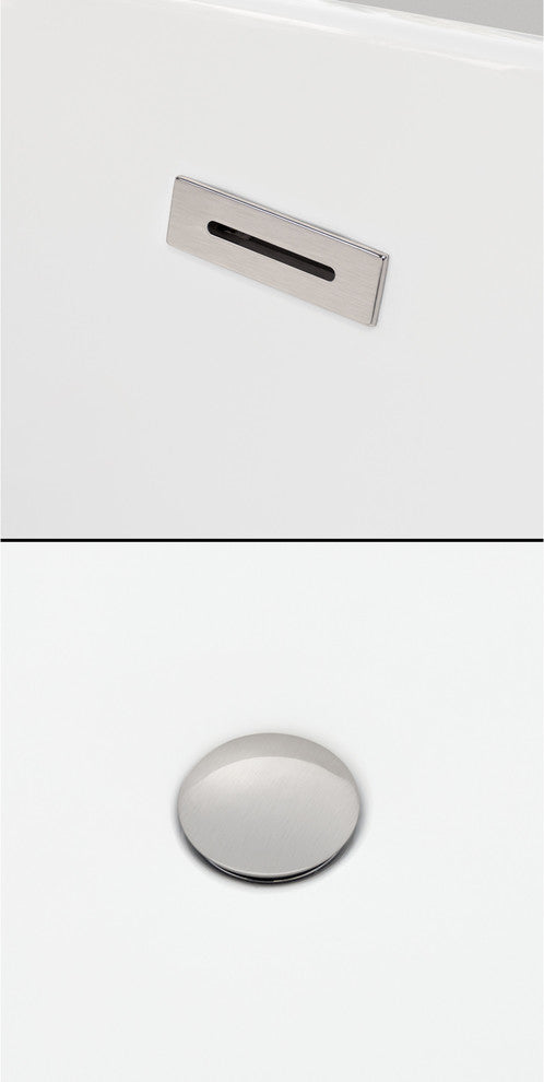 Maryam 71" Freestanding White Bathtub, Brushed Nickel Drain and Overflow Trim